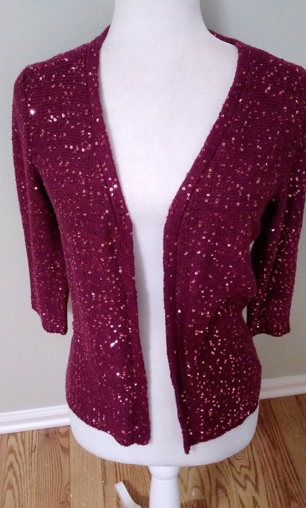 💙 Jones New York Sequin Cardigan - Burgundy - Small 💙